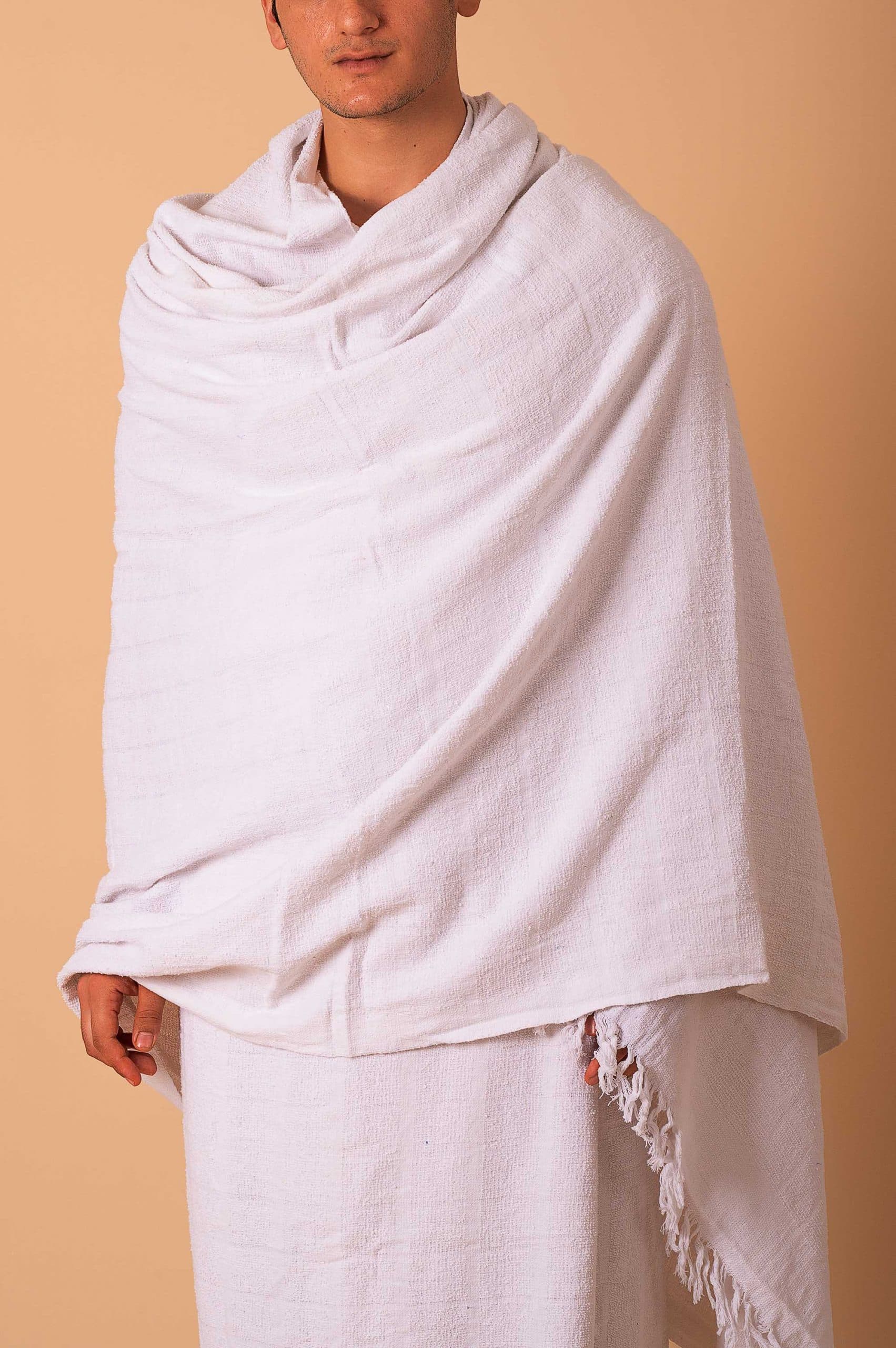 Men's White Ihram Towel Set for Hajj & Umrah - Plain Woven Ihram Cloth