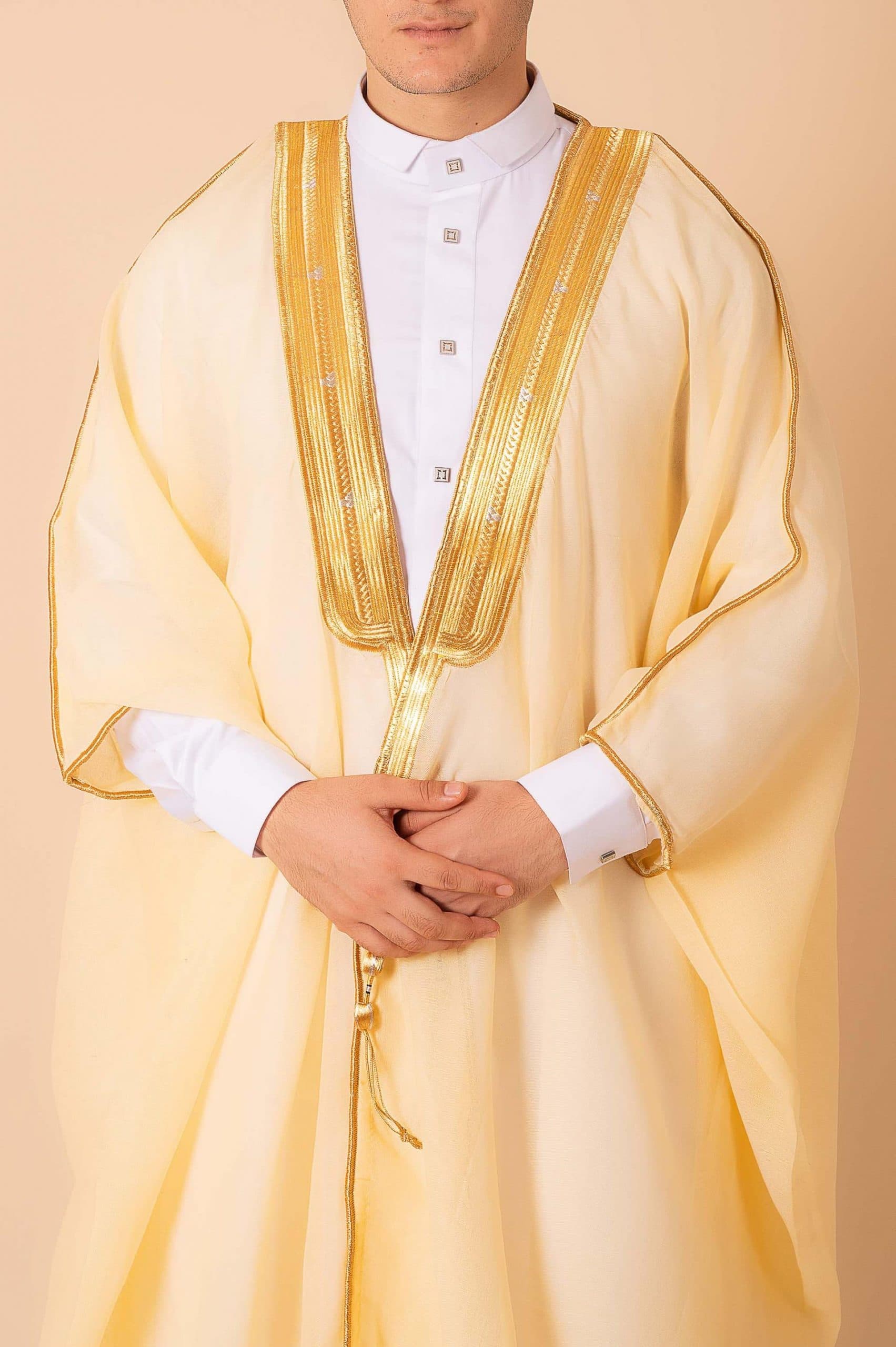 Luxury Cream Arabic Bisht for Men with Gold Zari Edge Embroidery