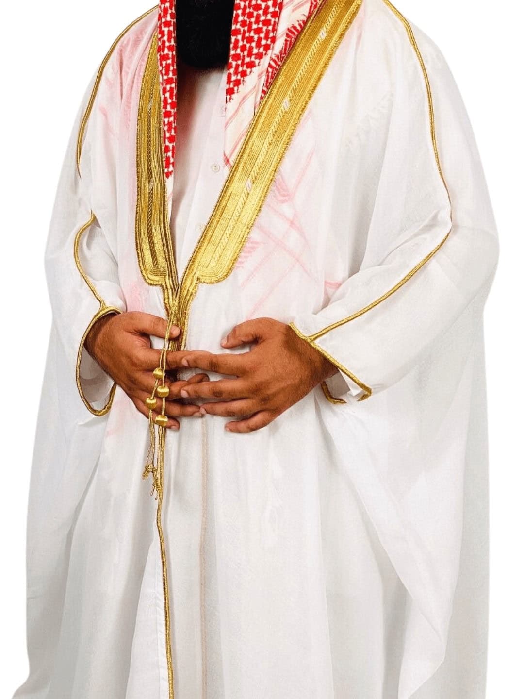 Off-White Arabic Bisht for Men with Gold Zari Border Embroidery