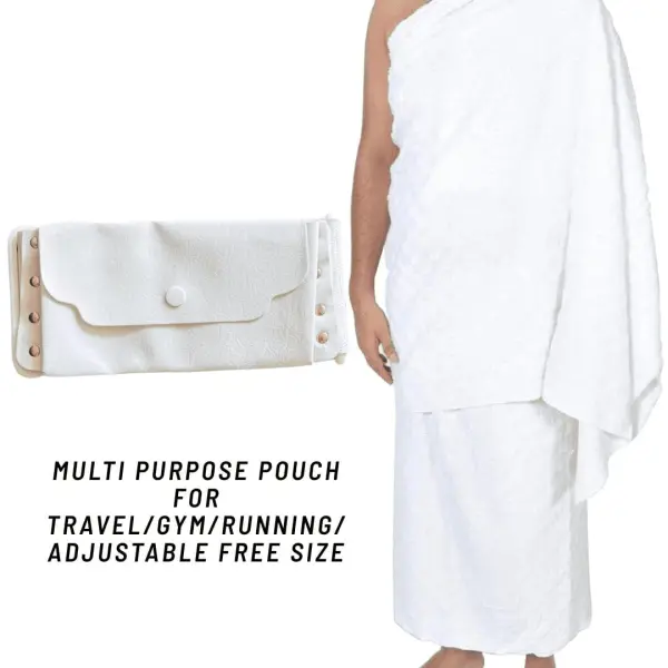 Ruby White Ihram Belt with Snap-Flap Pouch - Washable Adjustable Ahram Belt
