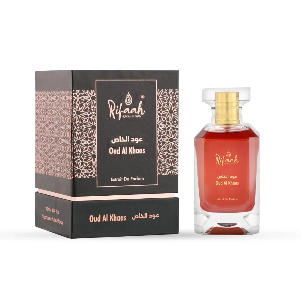 Rifaah Oud Al Khaas Extrait de Parfum 100ml – Deep Ruby Luxury Oud Perfume with Gold Signature Bottle