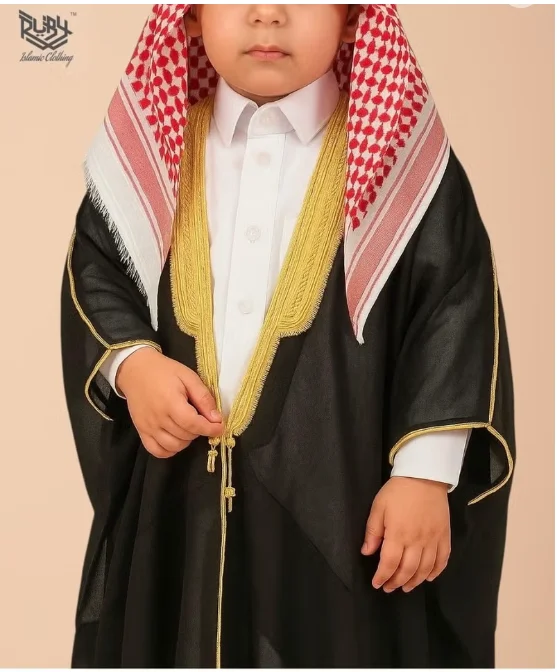 Kids Bisht Robe Muslim Clothes Kimono Loose Abaya Dresses Long Sleeve Embroidered Chiffon Kaftan Casual Formal Dubai Thobe