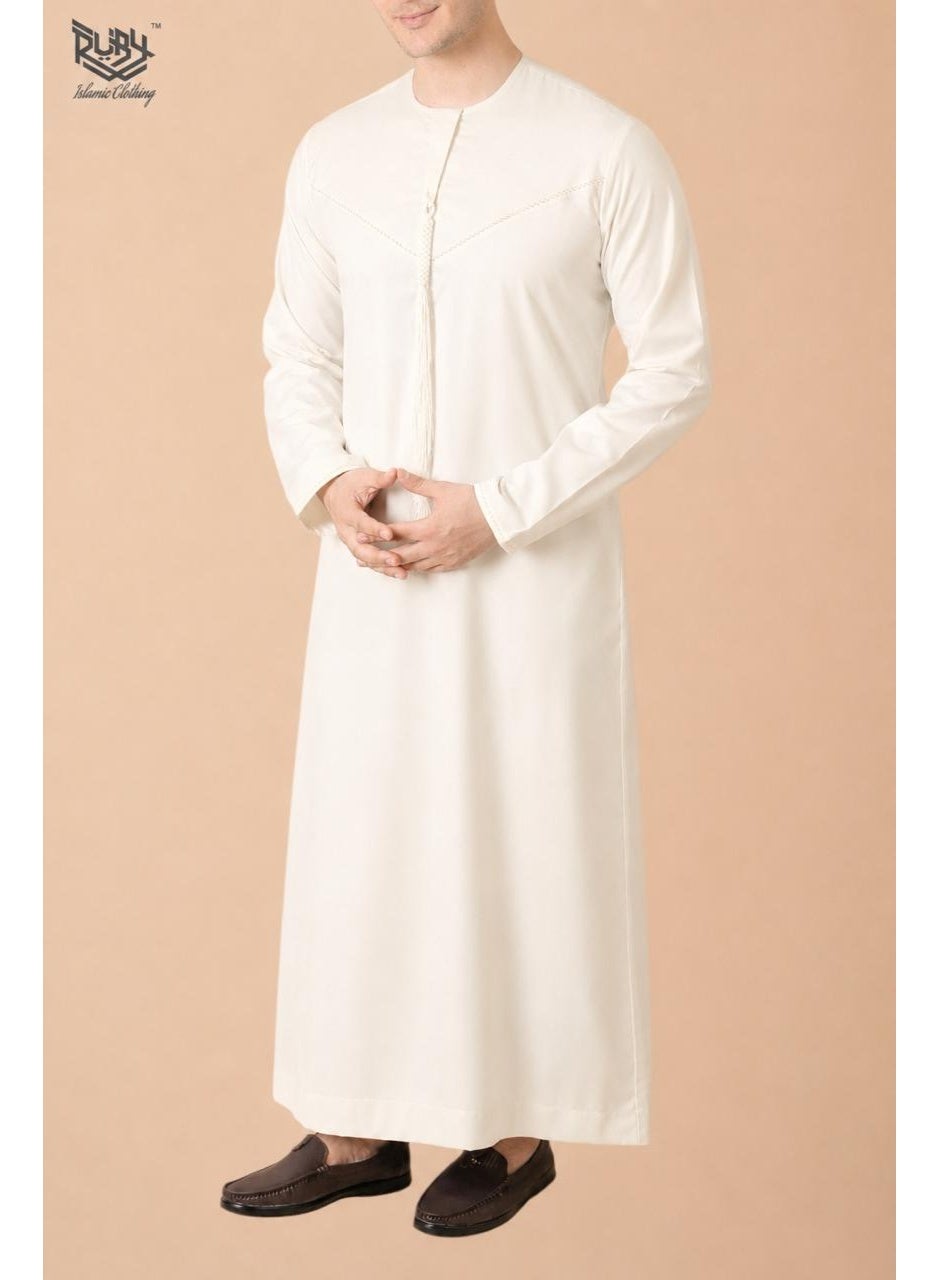 Classic Off White (Light Cream) Emirati Thobe Kandura for Men with Intricate Embroidery